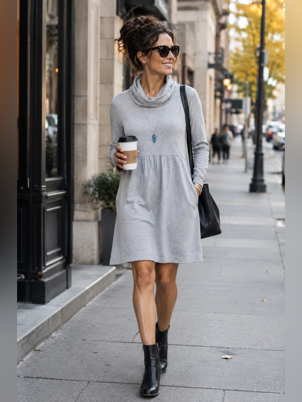 J. JILL Heather Gray Jersey Knit Cowl Neck Long Sleeve Dress MP